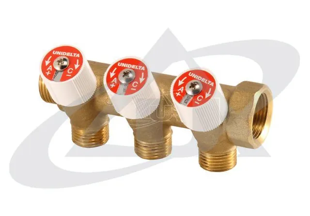 unidelta-4098-verteiler-mit-regulierventilen-3-abg-nge-messing image 1