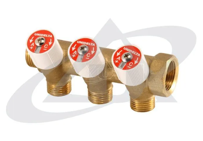 unidelta-4098-verteiler-mit-regulierventilen-3-abg-nge-messing image 1